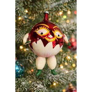 De Carlini Italy Humpty Dumpty Blown Glass Christmas Ornament Red 3 1/2" Box